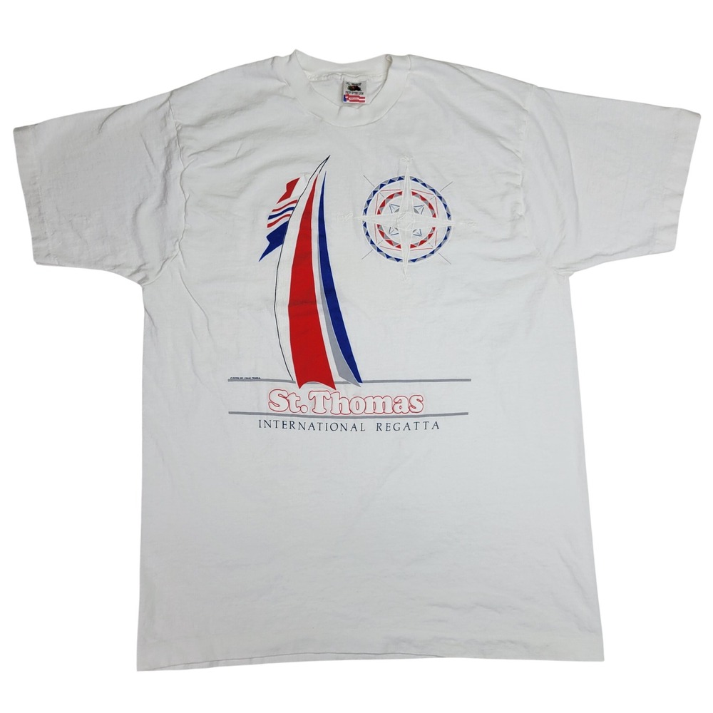 Vintage 90s St Thomas International Regatta T Shirt XL White Sailing Made in USA